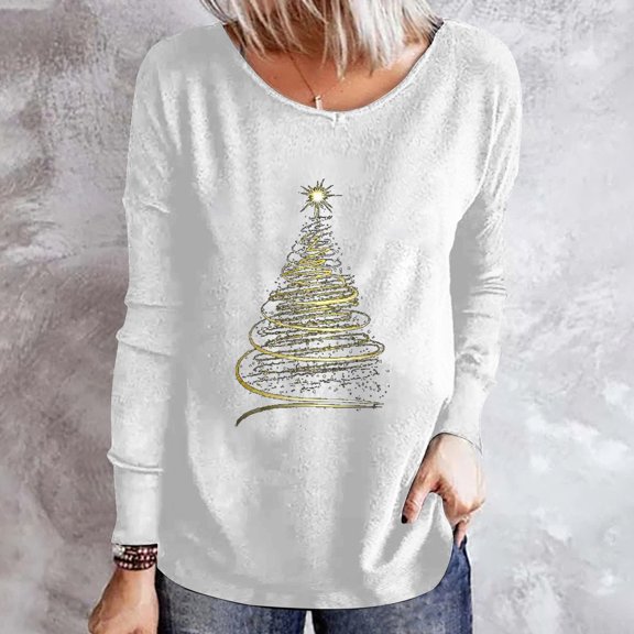 Azrian Plus Size Christmas Sweaters for Womens 2023 Saving,Ladies Fashion Casual Christmas Print Round Neck Loose Long Sleeve Top 2023 Deal on Sale
