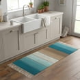 thumbnail image 6 of Area Rug with Tassels 2' x 5', Farm Teal Wood Board Vintage Gradient Plank Kitchen Runner Rug for Hallway Bedroom Throw Rugs, Country Brown Wooden Soft Door Mat for Bathroom Entrance Living Room, 6 of 9