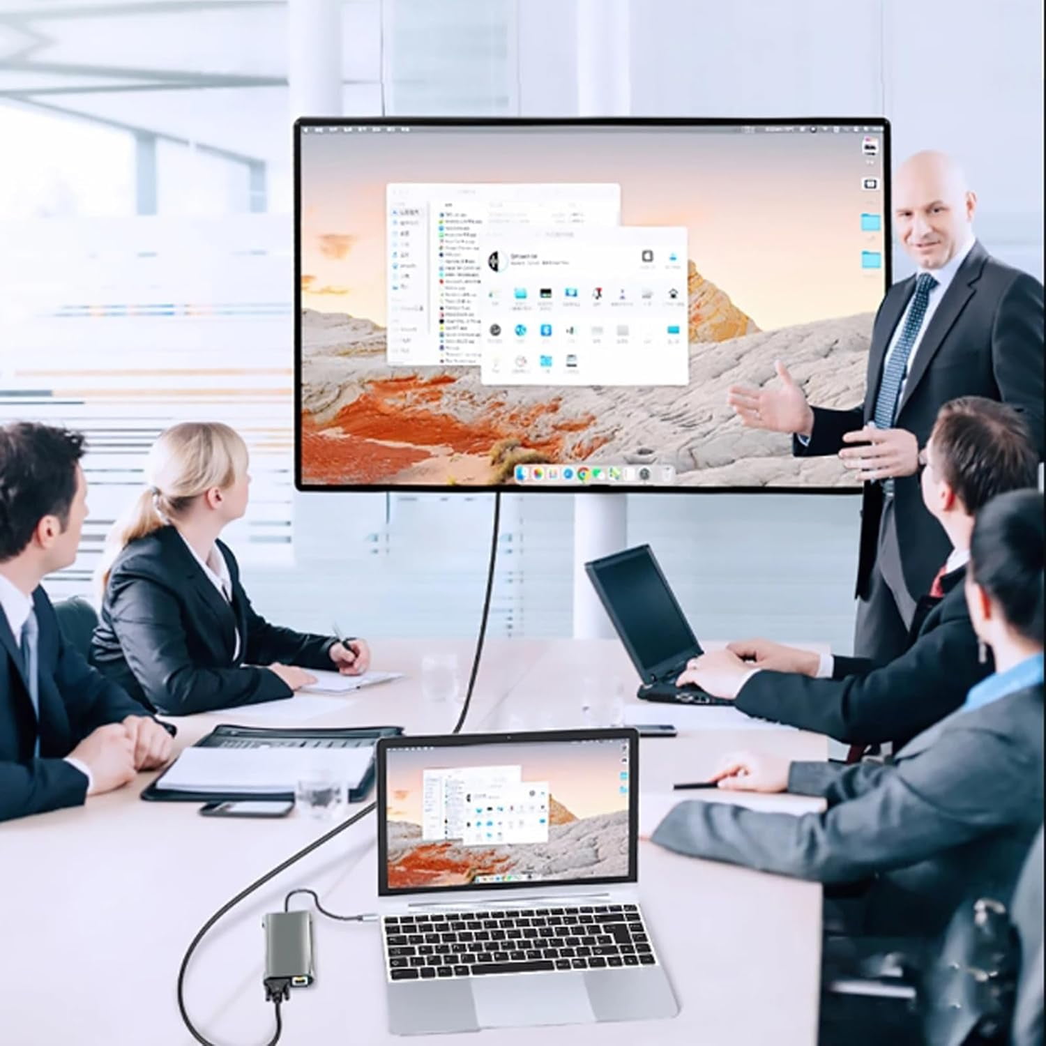 USB C Laptop Docking Station 4K 30Hz Type-C Hub with HDMI, RJ45 Ethernet 1000Mbps , 4 USB Ports, VGA, SD TF, Audio, 100W PD Charging for Type C PC Cell Phone Laptops