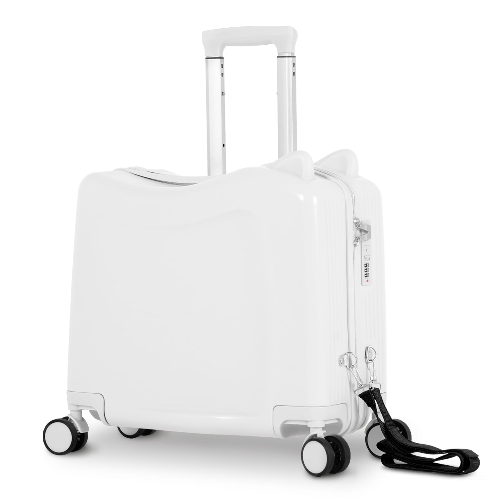 Advwin 20" Ride on Hardshell Suitcase with Spinner Wheels for Kids, Lightweight Trolley Luggage with Carry Strap, Carry on Travel Luggage with Lock, White