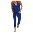 thumbnail image 2 of ZAZYULZ Summer Jumpsuit Women's V Neck Spaghetti Strap Drawstring Waisted Long Pants Jumpsuit Rompers(Blue,Xl), 2 of 7
