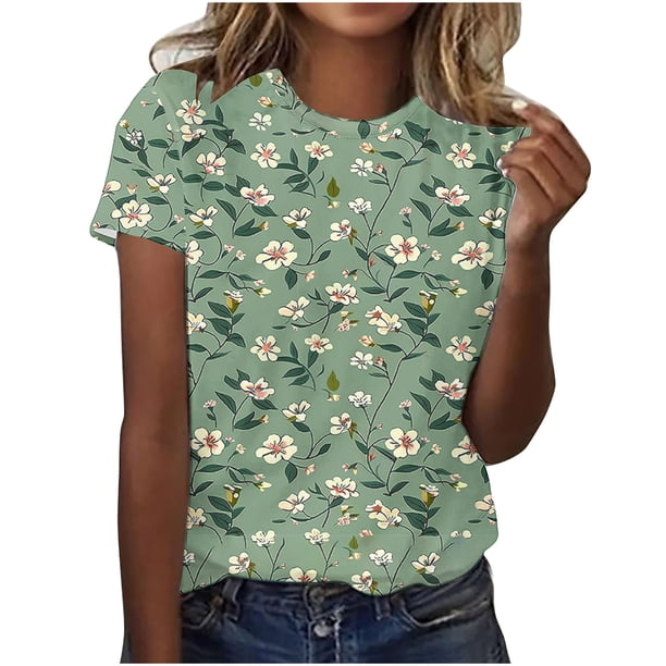 Tops de Ajuste Suelto para las Mujeres Impreso Manga Corta Suéter Camiseta Cuello Redondo Blusa Casual, Top de Moda para el Uso Diario Y las Salidas