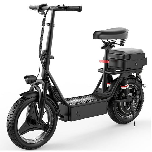 K11 1200W Peak Electric Scooter with Spring Seat & Storage Box, 30 Mile Range, 25 MPH, 14" Tires, Dual Shock Absorption & Disc Brake