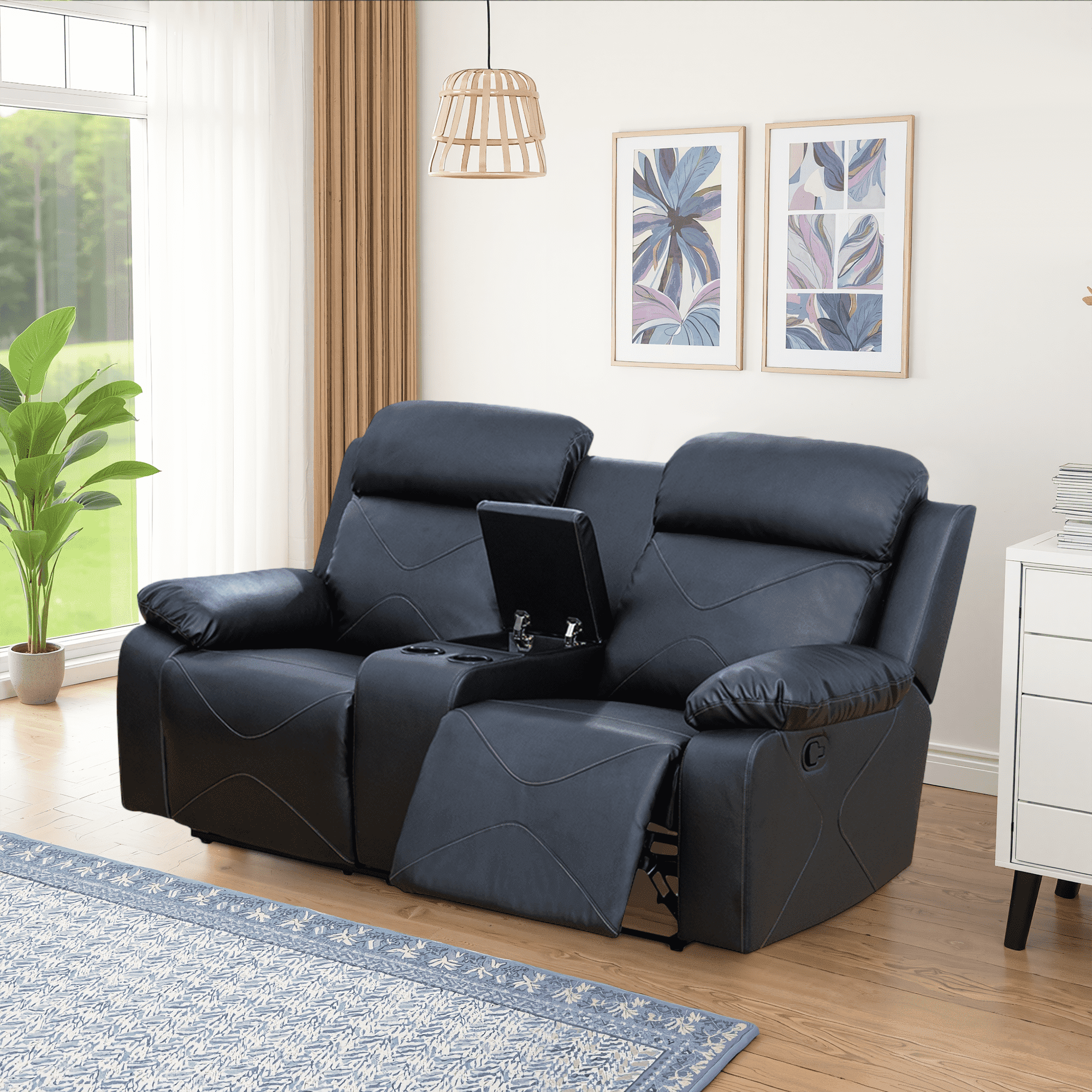 MAYEERTY 74" Modern Upholstered Breathing Leather Loveseat - For Living Room, Black