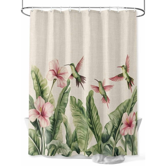 Fsddascl Summer Flowers Shower Curtain Set - Standard 72" x 72" Washable Bathtub Curtain with 12 Hooks, Retro Country Tropical Palm Leaves Birds Waterproof Fabric Stall Shower Curtains for Bathroom