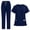 #03_Dark Blue, variant on Women's Medical Scrub Sets V-Neck Short Sleeve Top and Drawstring Straight Leg Pants Multi-Pocket Nursing Uniform Solid Color Caregiver Workwear S - XXL