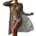 thumbnail image 4 of Women Bikini Set Ins 3 Piece Swimsuits Spaghetti Strap with Long Sleeve Cover Up, 4 of 9