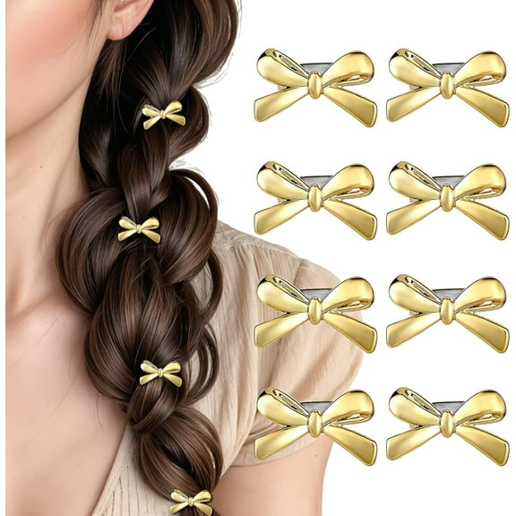 Gold Bow Hair Clip, 8Pcs Mini Cute Bow Hair Claw Clips Small Bangs Gold Broken Hairpin For Women Girls Mini Bowknot For Styling Accessories