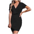 thumbnail image 2 of Puntoco Vestido De Manga Corta Con Cuello En V, Vestido De Color Sólido De Manga Corta Con Cuello En V De Verano Para Mujer Negro S, 2 of 8