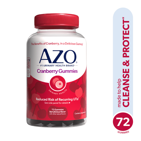 AZO Cranberry Urinary Tract Health Gummies Supplement, Helps Cleanse & Protect for Reduced UTIs, Berrylicious Flavor, 72 Count