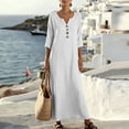 thumbnail image 5 of TAGOLD Womens Short Sleeve V-Neck Dress Solid Color Button Loose Maxi Dress Casual Daily Summer, 5 of 5