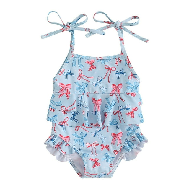 Yammkia Girls One-Piece Swimsuits Girls Swimsuit One Piece Swimsuits Ruffle Ruched Bathing Suit Adjustable Straps Padded Swimwear (Light Blue,2-3 Years)