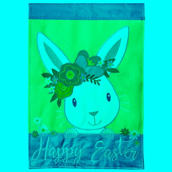 Happy Easter Pink Floral Bunny 19 x 7 Large Polyester Outdoor Hanging Garden Flag