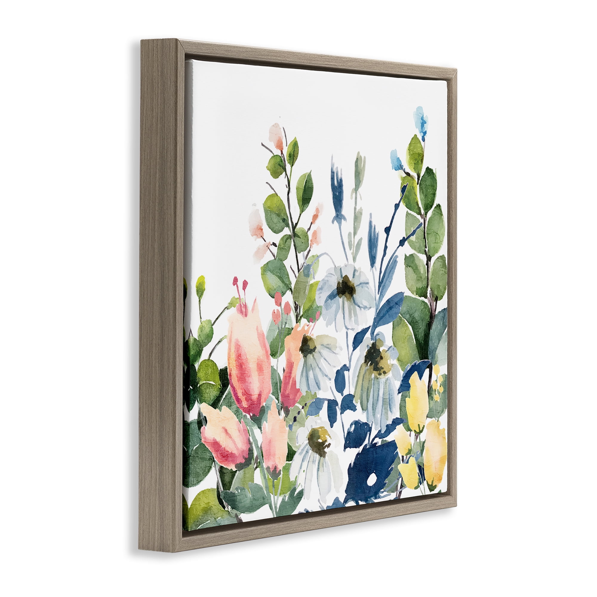 Stupell Industries Assorted Spring Blooms Plants & Flowers Painting Brown Floater Framed Canvas Art Print Wall Art, 25 x 25