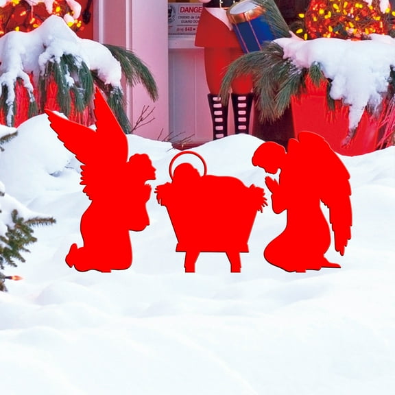 EWASWON Christmas Christmas 3D Angel Yard Stakes - 3-Piece Red Acrylic Outdoor Decor, Weather-Resistant Lawn Decorations for Holiday Garden Courtyard