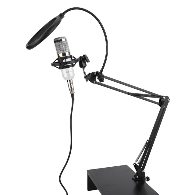 BM800 Condenser Microphone Kit, Low Noise Directional Pickup Condenser Microphone Kit USB With Flexible Arm For For PC Desktop For Notebook For Computer White+Silver