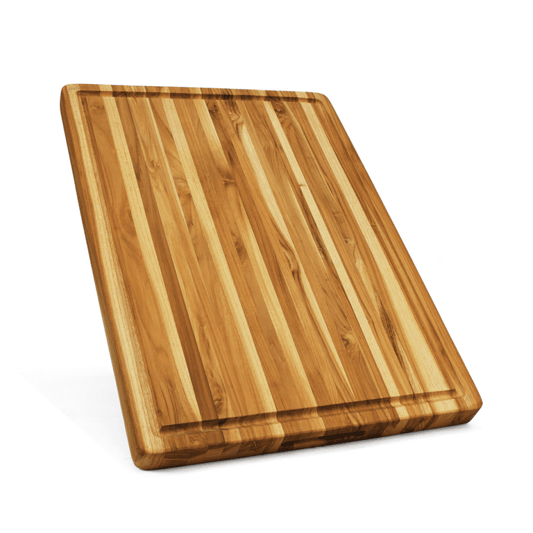 5-Piece 15.75 in. Natural Wood Round Teak Cutting Board Set