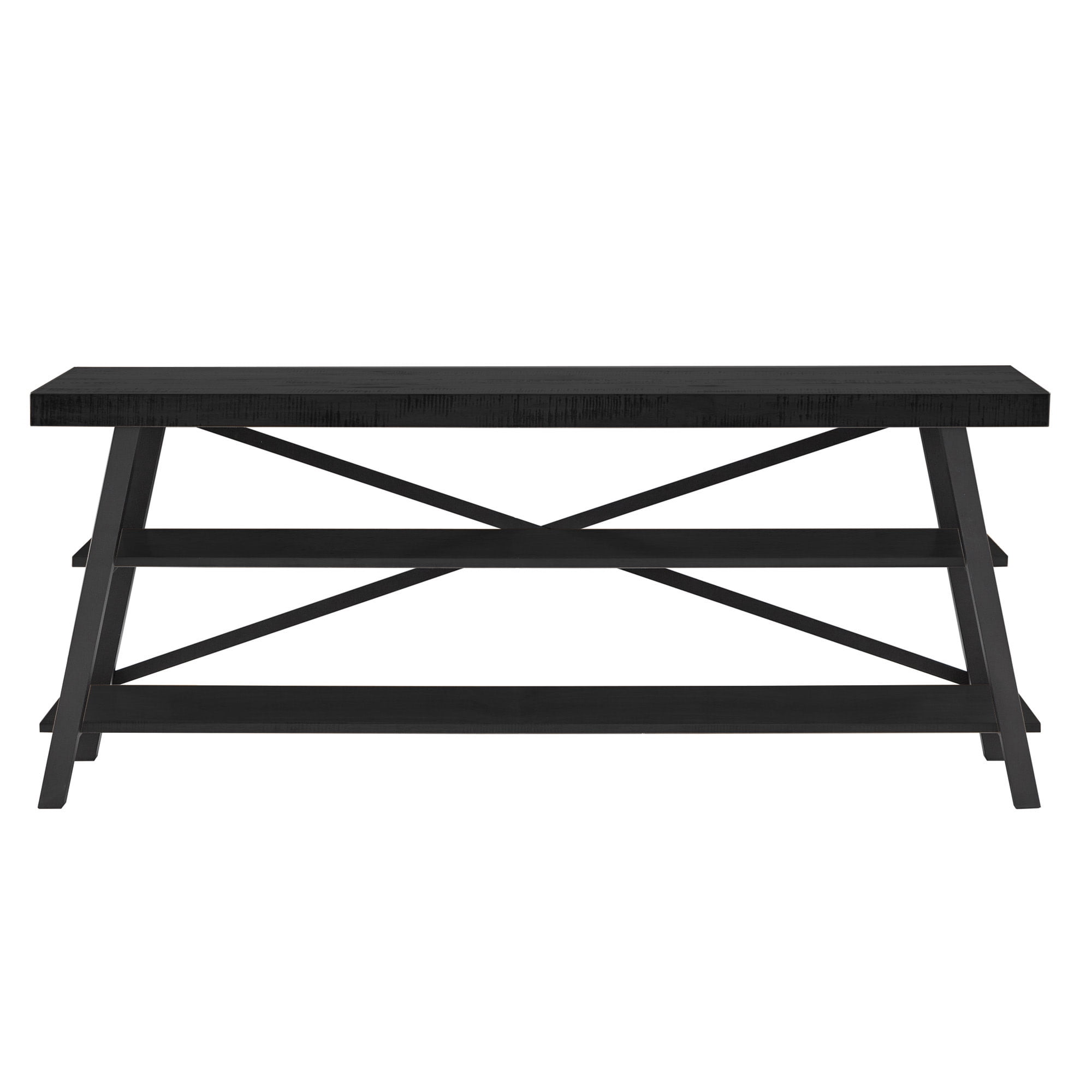 Weston Home Westyn Rustic X-Base Wood and Metal TV Stand for TVs up to 65", Black Finish
