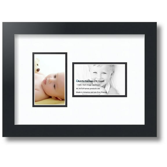 ArtToFrames Collage Photo Picture Frame with 2 - 3x5 Openings, Framed in Black with Super White and Black Mats (CDM-3926-42)