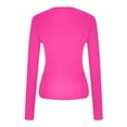 thumbnail image 4 of Chiccall Solid Long Sleeve Shirts for Women Summer Crewneck Slim Cute Crop Top Blouses Hot Pink S, 4 of 5