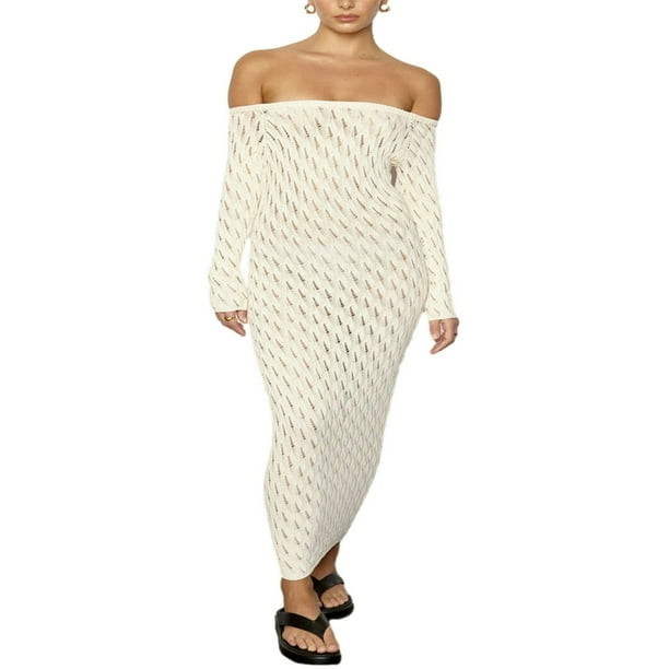 HAOAN Elegant Boat Neck Off Shoulder Dress for Women in Solid Color Walmart