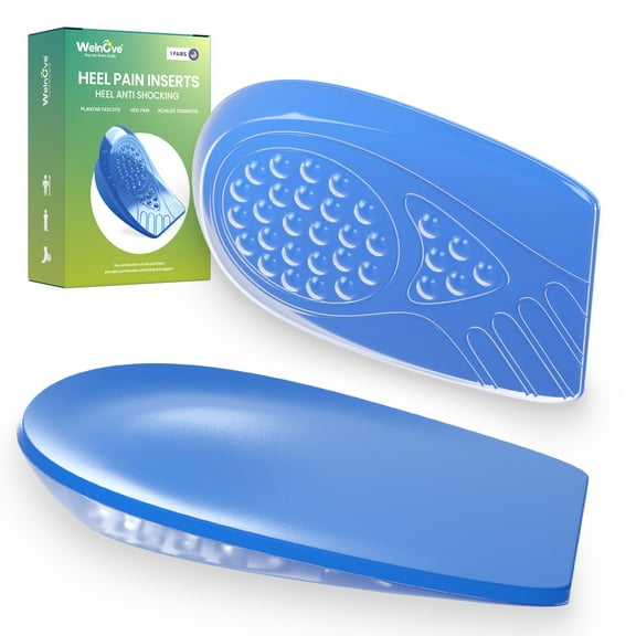 Welnove Heel Inserts Cushion for Men Shoes -Gel Heel Lift Cups with Massaging Dots for Plantar Fasciitis Achilles Tendonitis Heels Spur Pain - Shoe Lifts Support for Women 9-13.5 Men 8-13(1 Pair)