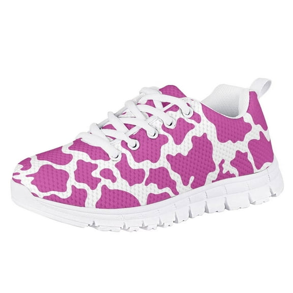 Pzuqiu Purple and White Shoes Little Girls Size 11 cows print Lightweight Kids Running Sneakers Comfortable Walking Athletic Shoes Outdoor Sport Shoes