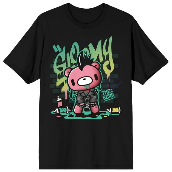 Gloomy Bear horse-like hair jacket bad ass style graffiti on wall paint spray on Black Short Sleeve Adult T-Shirt-Large