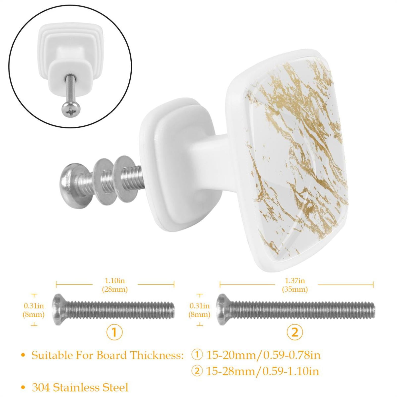 HemaKayy 4 Pack 1.2" Decorative Cabinet Knobs - Elegant, ABS Glass Square White Handles for Kitchen, Bedroom, Bathroom, and Home Furniture Decor - Unique Marble Texture