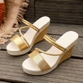 thumbnail image 1 of Hinvhai Sandales Espadrilles à Plateforme Compensée pour Femmes à Bout Ouvert, Sandales Compensées à Brides Croisées Sandales Espadrilles d'Été à Plateforme Or 5.5(36), 1 of 7