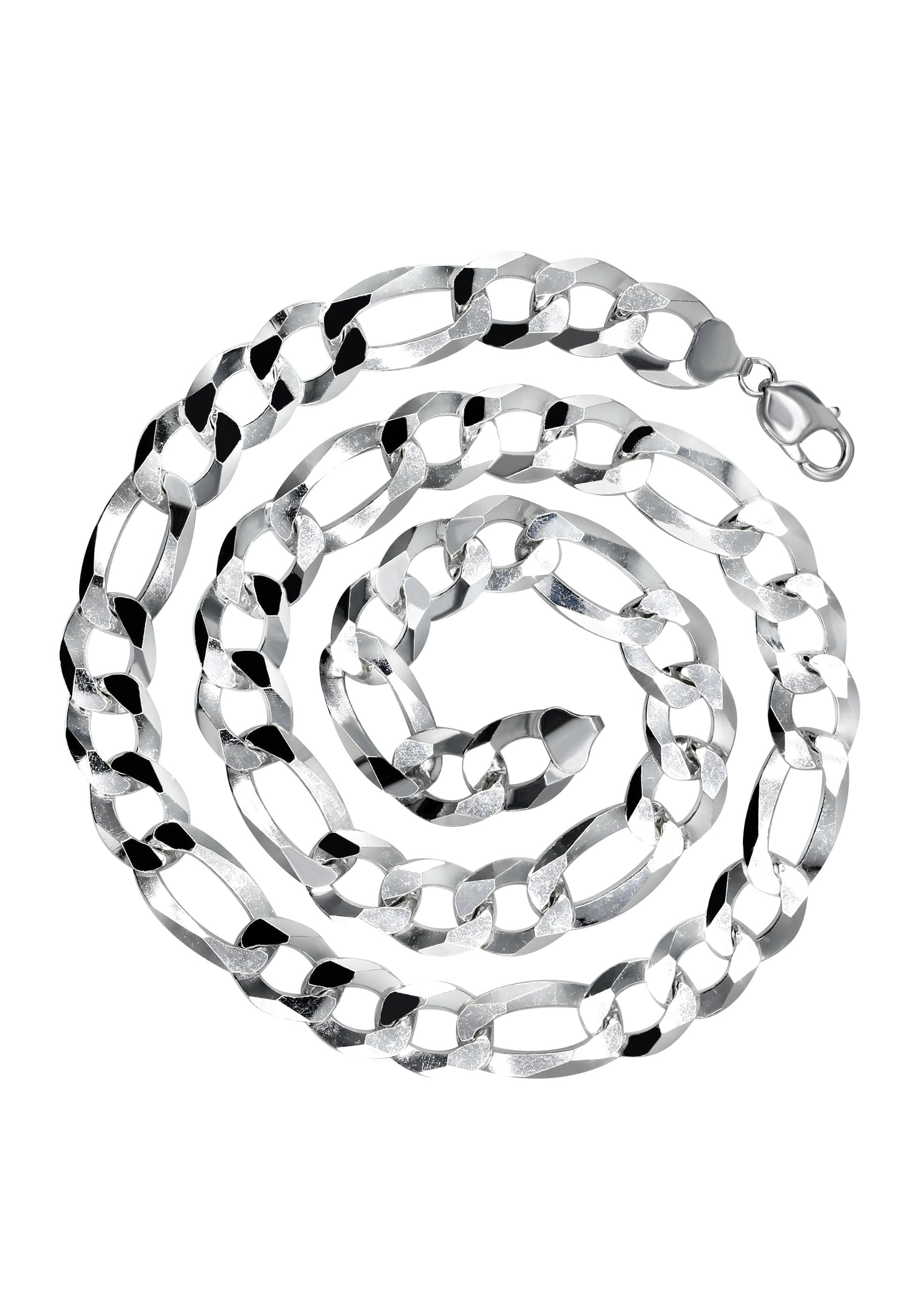 Mens White Gold Chain - Solid Figaro Chain  - Silver / 10K / 14K