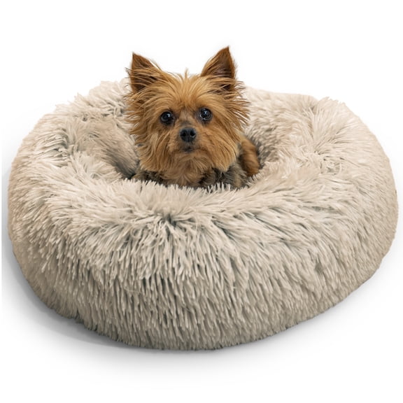 Best Friends by Sheri The Original Calming Shag Faux Fur Donut Dog Bed, Taupe, XS