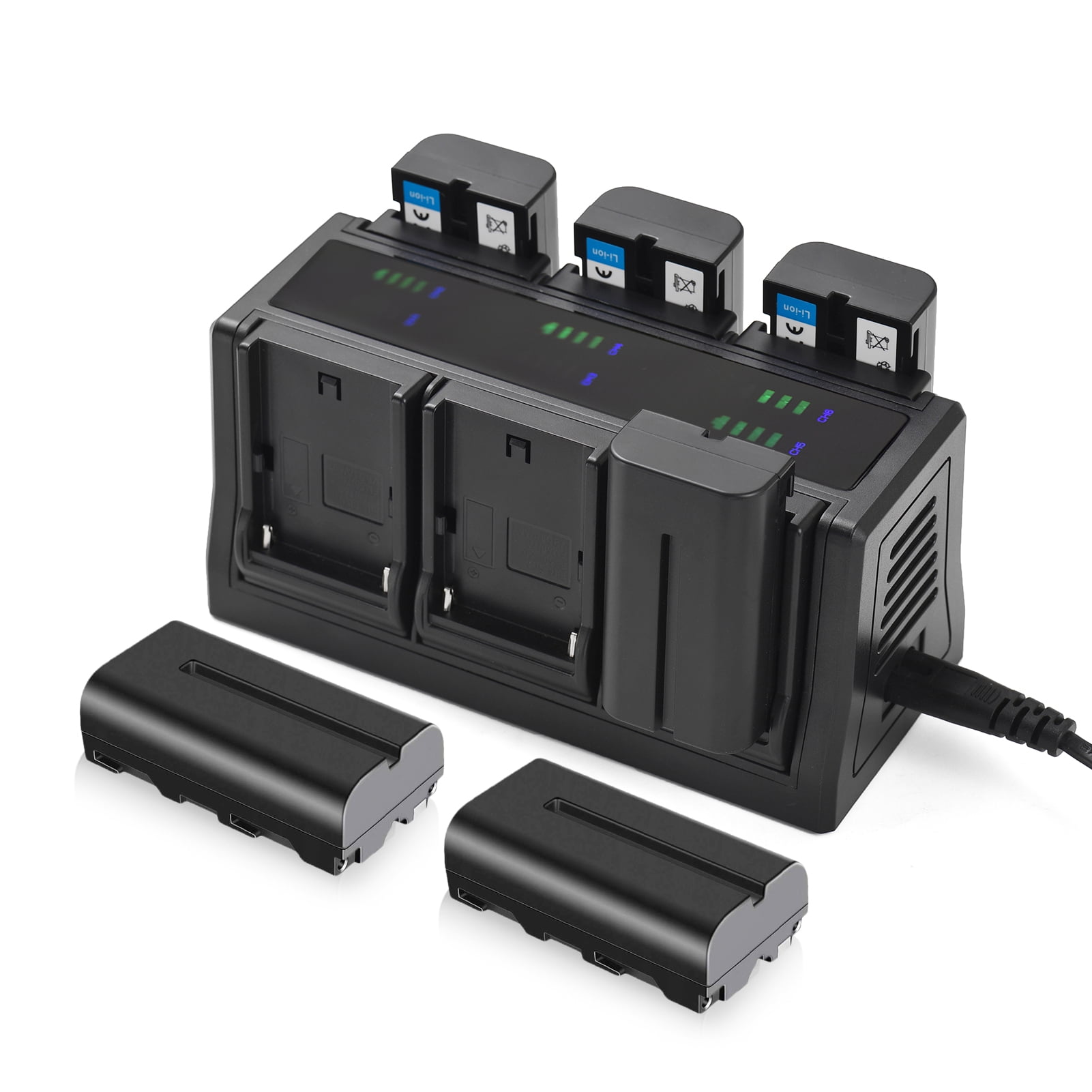 Cargador de batería NP-F550 Cargador de 6 ranuras con indicadores LED