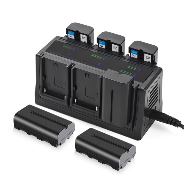 Cargador de batería NP-F550 Cargador de 6 ranuras con indicadores LED Cargador desmontable