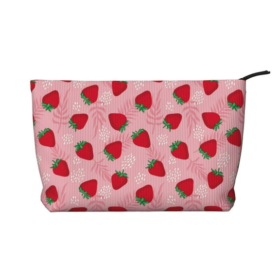 Picia Strawberry Printed Cosmetic Bags for Women Makeup Bag Large Capacity Purse Travel Toiletry Zipper Storage Pouch Make up Brushes Organizer for Gifts