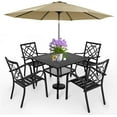 thumbnail image 5 of SUNCROWN 5-Piece Outdoor Wrought Iron Chairs and Table Patio Dining Furniture Set - 4 Stackable Metal Chairs, 1 Steel Slat Bistro Table and 1 Brown 9Ft Patio Umbrella for Garden Backyard Deck, 5 of 8
