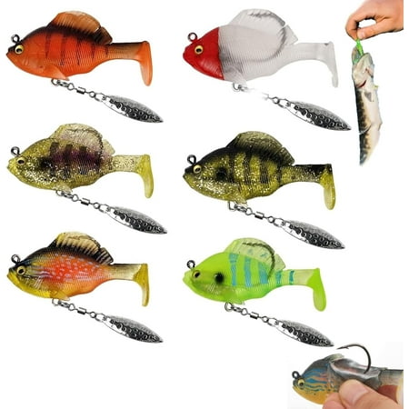 Multiple Pre-Rigged Jig Head Soft Fishing Lures Plastic Paddle Tail Swimbaits with 3D Eyes Spinner Blades Pre-Rigged Soft Lures Soft Fishing Lure for Freshwater and Saltwater