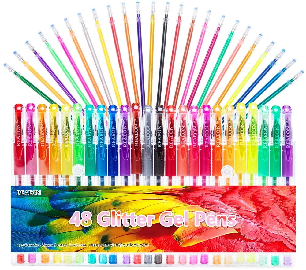 Glitter Gel Pens Set 24 Colored Glitter Pen with 24 Refills for Adult Coloring Books Craft Drawing Doodling