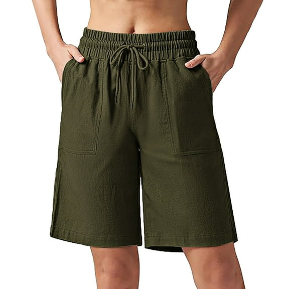 Women's Casual Pants Women'S Linen Shorts Casual Long Linen Shorts High Waisted Comfy Summer Shorts,Green Women's Casual Pants XL