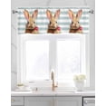 thumbnail image 2 of Easter Rabbit Brown Linen Curtain Valance for Bedroom/Bathroom/Kitchen/Office/Living/Dining Room Windows,Geometric Stripes Tulip Bird Floral Pocket Topper Drapes Decorative Cafe Drapery Panel 42x18, 2 of 6