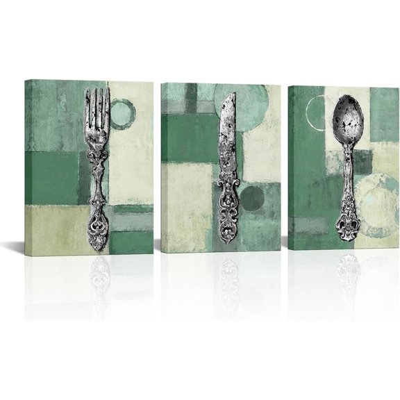 Hieng Vintage Kitchen Wall Art Decor Brown Tan Kitchen Painting Canvas Rustic Kitchenware Picture Prints for Dining Room Restaurant Geometric Decoration（Only canvas）