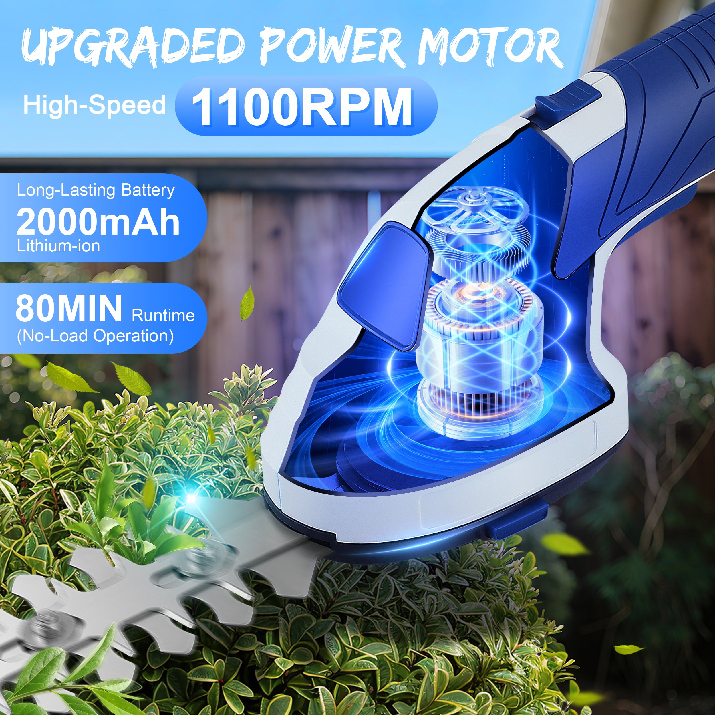 RELOIVE Hedge Trimmer Cordless,2-in-1 Cordless Grass Shears,7.2V Electric Shrub Trimmer with 2.0 Ah Battery,Blue