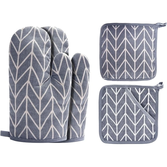HEETLY Pot Holders and Oven Mitts Set, 4 Piece Cotton Oven Mitts and Potholders, Heat Resistant 392°F, Kitchen Mittens for Cooking Baking Grilling