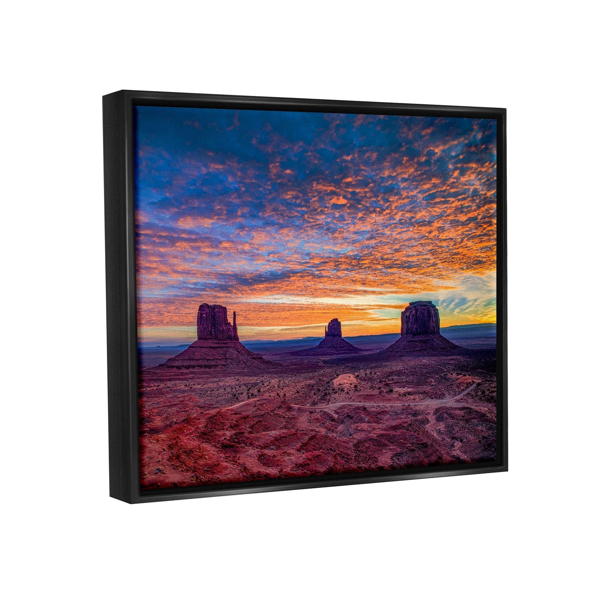 Stupell Industries Mesa Buttes Desert Canyon Radiant Orange Sunset Photograph Metallic Gold Floating Framed Canvas Print Wall Art, Design by Andy Crawford Photography