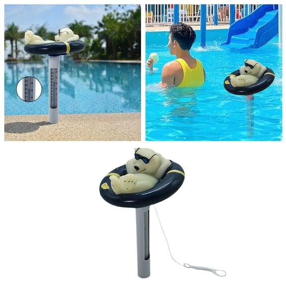 Polar Bear Floating Pool Thermometer - Large Easy-Read Display with String - for Swimming Pools, Hot Tubs, Spas & Aquariums - Indoor/Outdoor Water Temperature Gauge (Shatter-Resistant Design)