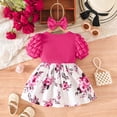 thumbnail image 5 of RMGVDSD Toddler Girls Dresses Cute Short Sleeve Floral Dress With Bow Puff Sleeves A-Line Sundress Casual Holiday Birthday Easter Outfit 18-24 Months, 5 of 9