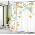thumbnail image 4 of Ambesonne Dragonfly Shower Curtain, Swirling Floral Damask, 69"Wx75"L, Marigold Seafoam, 4 of 4