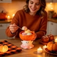 thumbnail image 4 of Miwamany Halloween Ghost Pumpkin Ceramic Dessert Bowl, Footed Ice Cream Snack Dish for Thanksgiving Fall Table Decor, Cute Spooky Serving Bowl 3.4x3.7x3.9in, 4 of 6