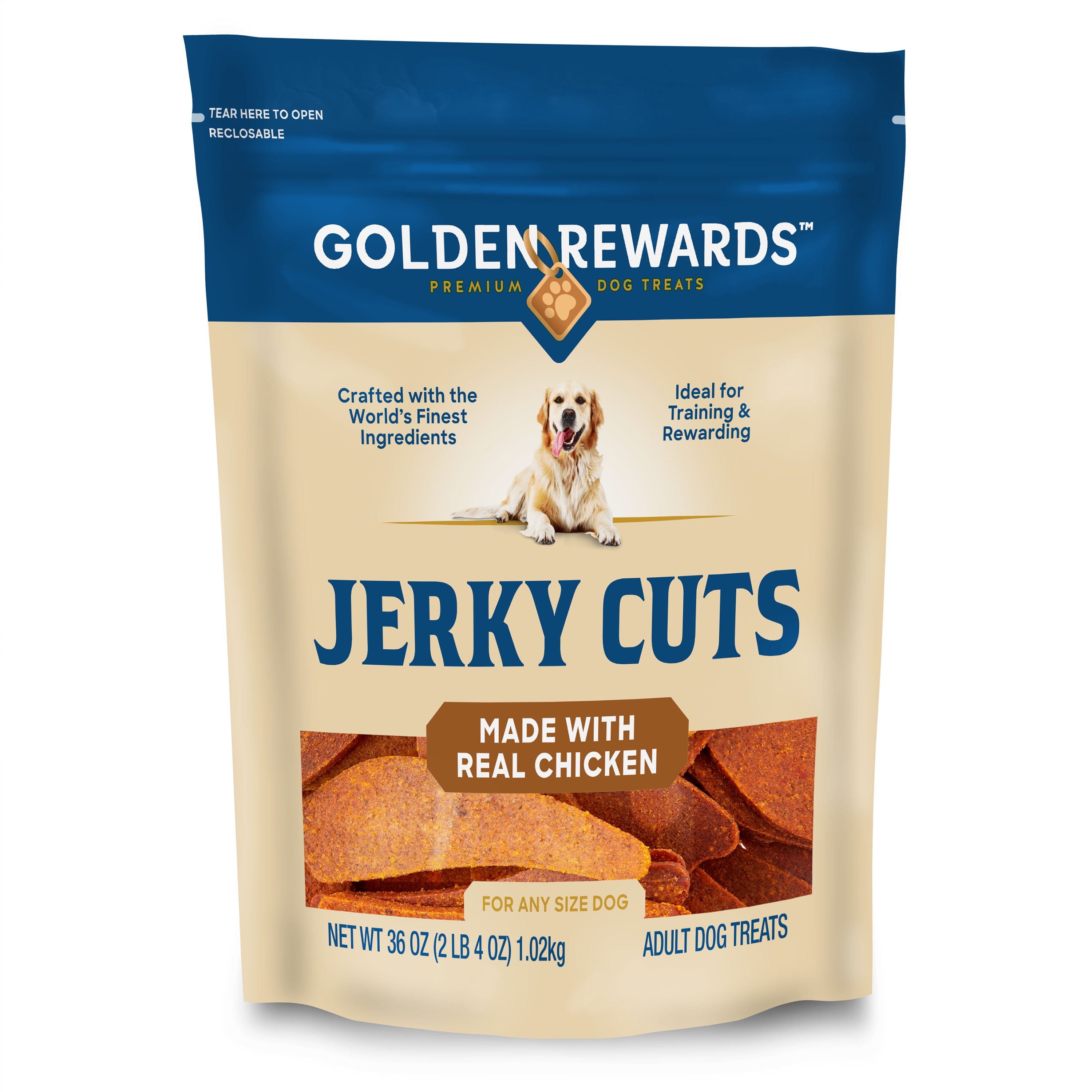 Golden Rewards Jerky Cuts Adult Dog Dry Jerky Treats with Real Chicken, 36 oz