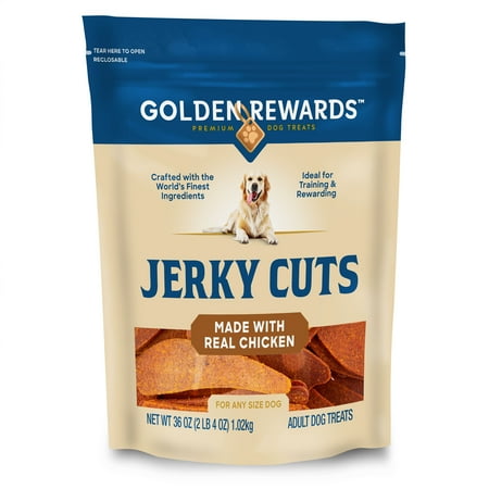 Golden Rewards Adult Dog Dry Jerky Cut Treats with Real Chicken 36 oz Bag
